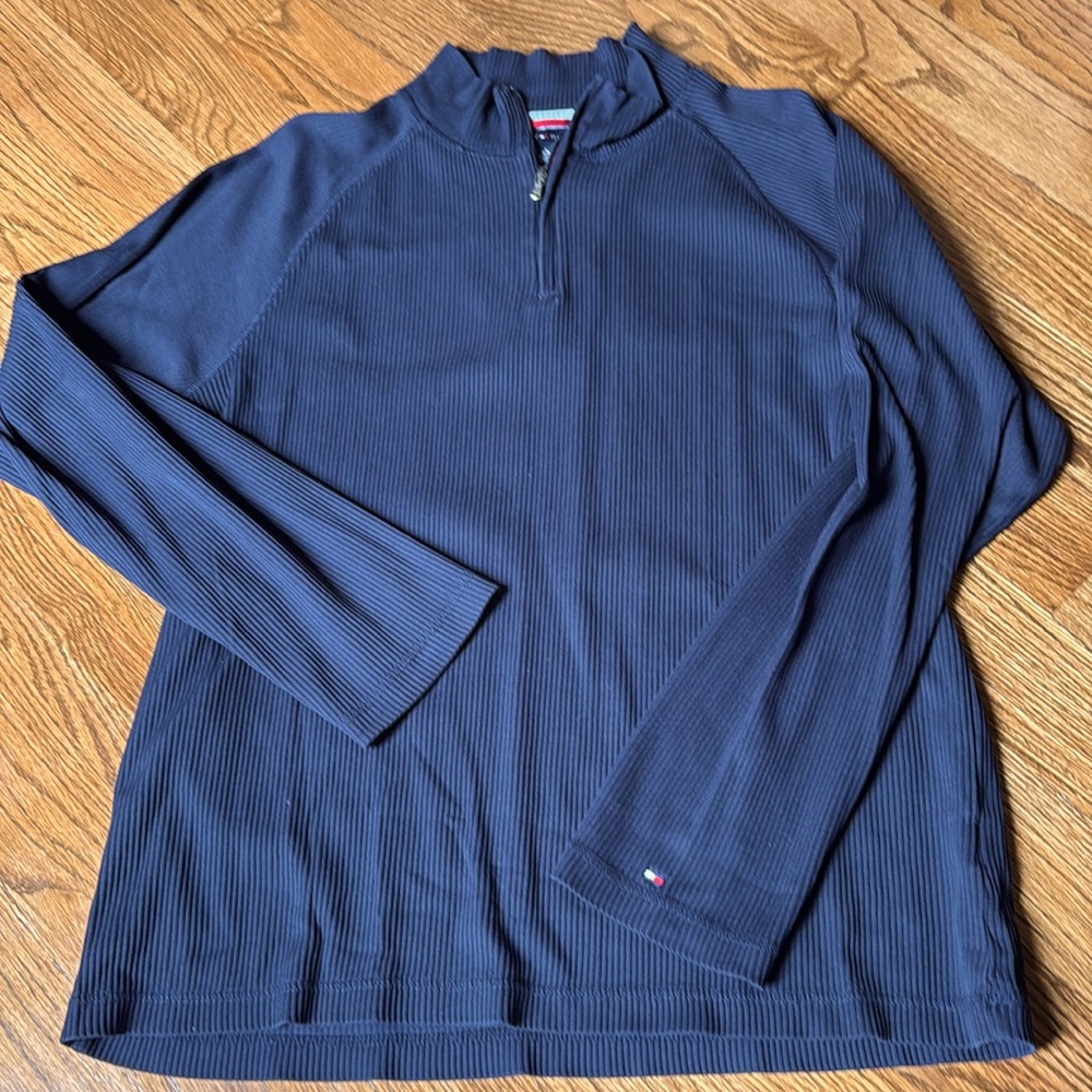 Tommy Hilfiger cotton ribbed knit 1/4 zip shirt - size L